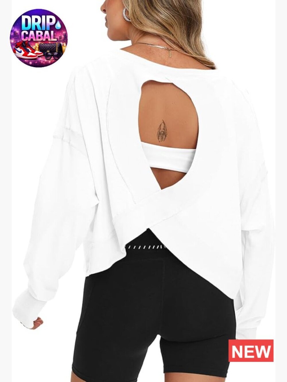Oversized Open Back Crop Top Long Sleeve with Thumb Holes